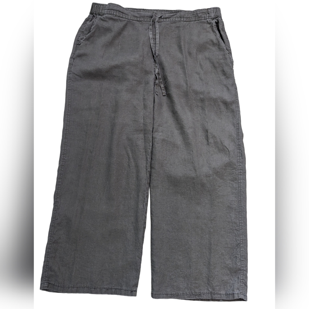 Vince Camuto *Sz 1X *  38X26 Gray Womens WIde Leg Linen Pants Pull On Pockets